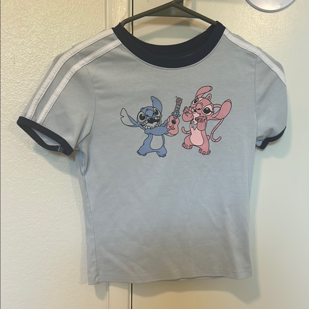 Disney Stitch and Angel Blue Pink Crop Top